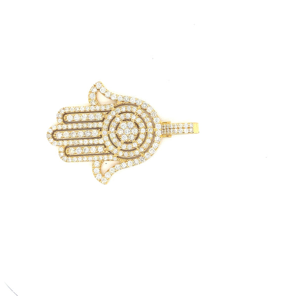 10k gold round diamonds hamsa pendant