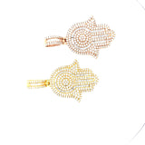 10K gold baguette and round diamond mix hamsa pendant