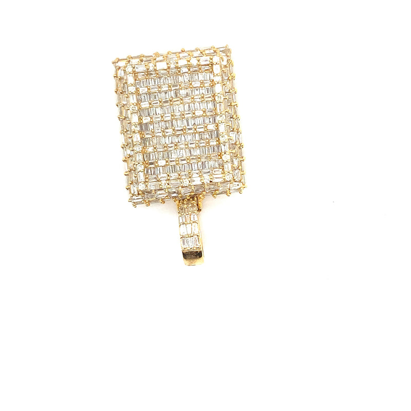 10K Yellow gold natural diamond square shape pendant