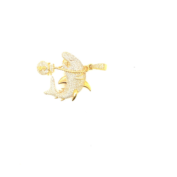 10k yellow gold shark pendant