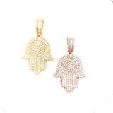 10K gold baguette and round diamond mix hamsa pendant