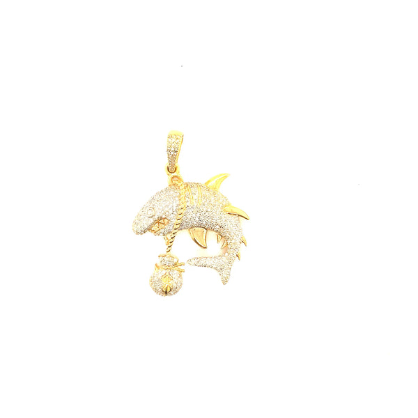 10k yellow gold shark pendant