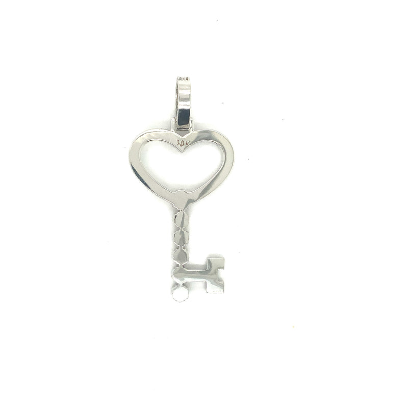 10K white Heart key pendant