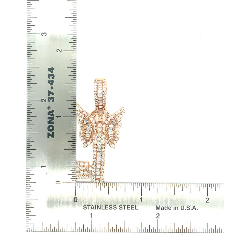 10k rose gold butterfly key pendant with natural diamonds