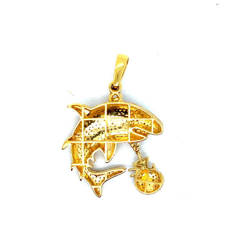 10k yellow gold shark pendant