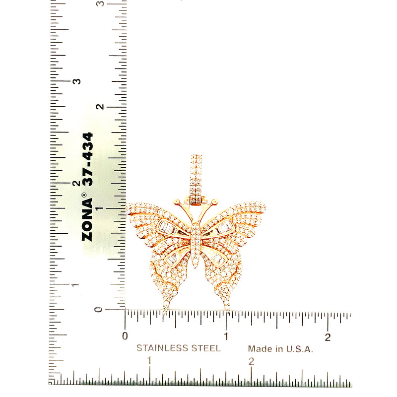 10K rose gold butterfly diamond pendant
