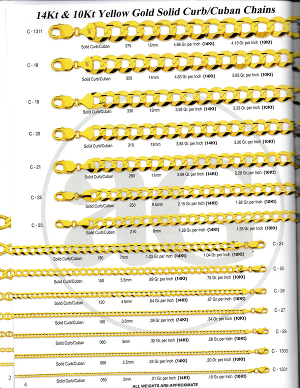 Yellow gold solid curb cuban chains