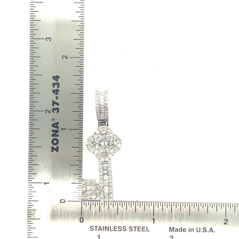 10K white gold Heart key pendant with natural diamonds