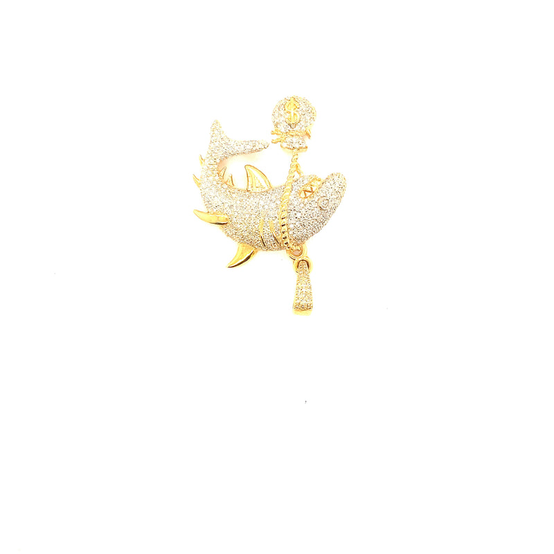 10k yellow gold shark pendant