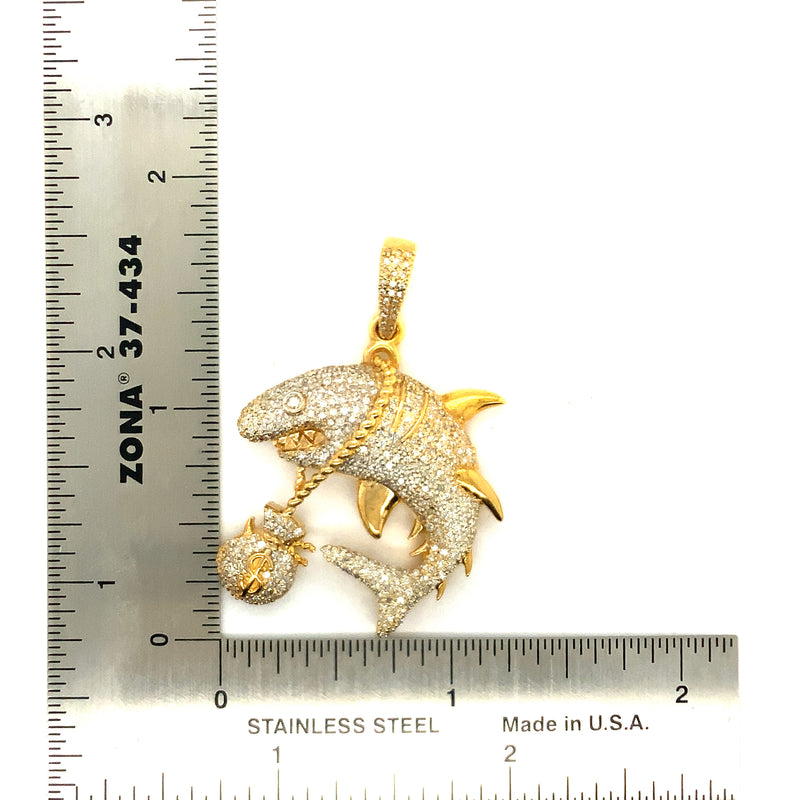 10k yellow gold shark pendant