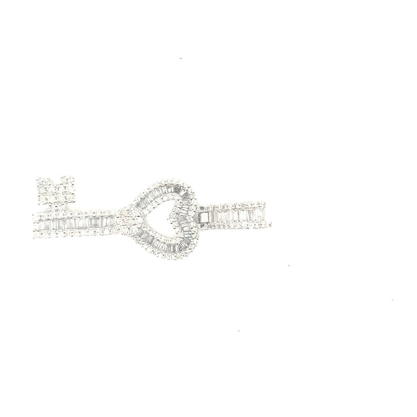 10K white gold Heart key pendant with natural diamonds