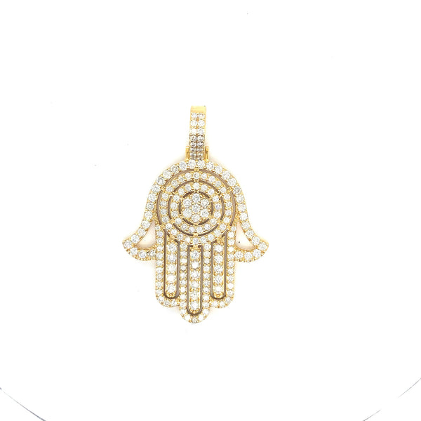 10k gold round diamonds hamsa pendant