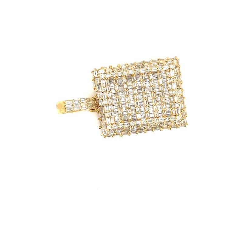 10K Yellow gold natural diamond square shape pendant