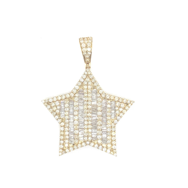 10K yellow gold natural diamond big star pendant