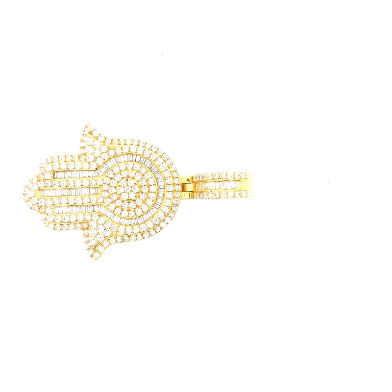 10K gold baguette and round diamond mix hamsa pendant