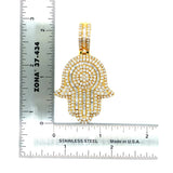 10K gold baguette and round diamond mix hamsa pendant
