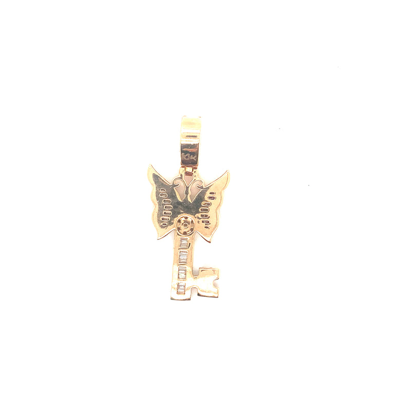 10k rose gold butterfly key pendant with natural diamonds