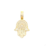 10K gold baguette and round diamond mix hamsa pendant