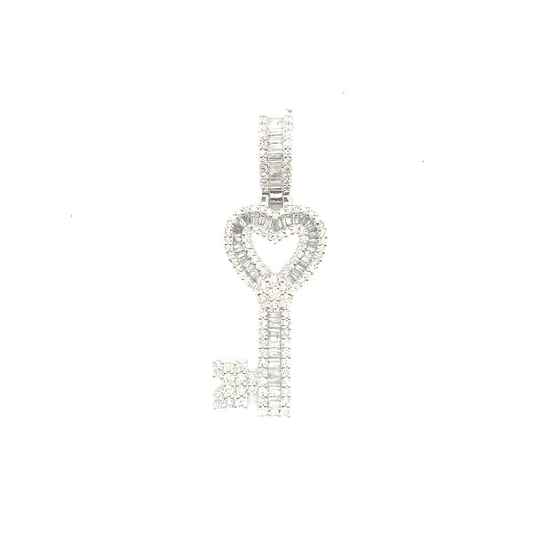 10K white gold Heart key pendant with natural diamonds