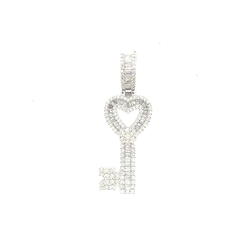 10K white gold Heart key pendant with natural diamonds