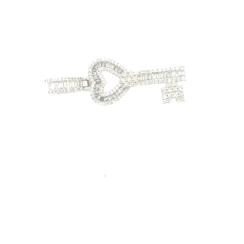 10K white gold Heart key pendant with natural diamonds