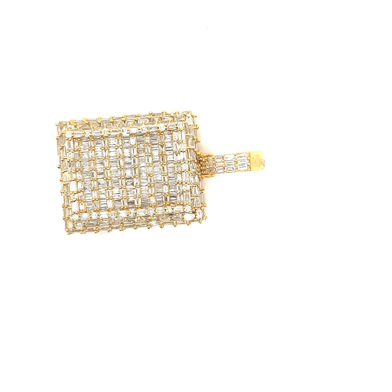 10K Yellow gold natural diamond square shape pendant