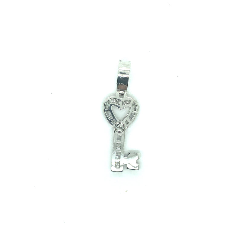 10K white gold Heart key pendant with natural diamonds