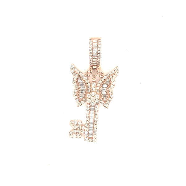 10k rose gold butterfly key pendant with natural diamonds