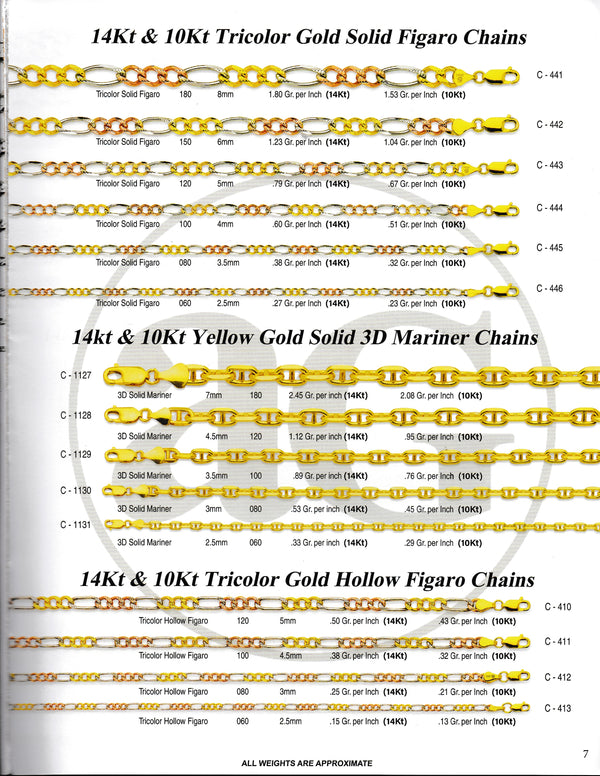 Tricolor gold solid fígaro chains