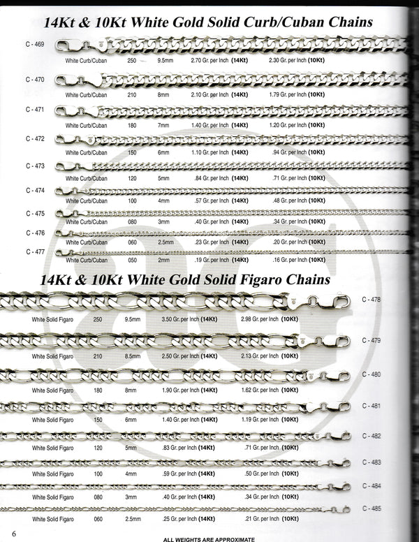 White gold solid curb cuban / fígaro chains