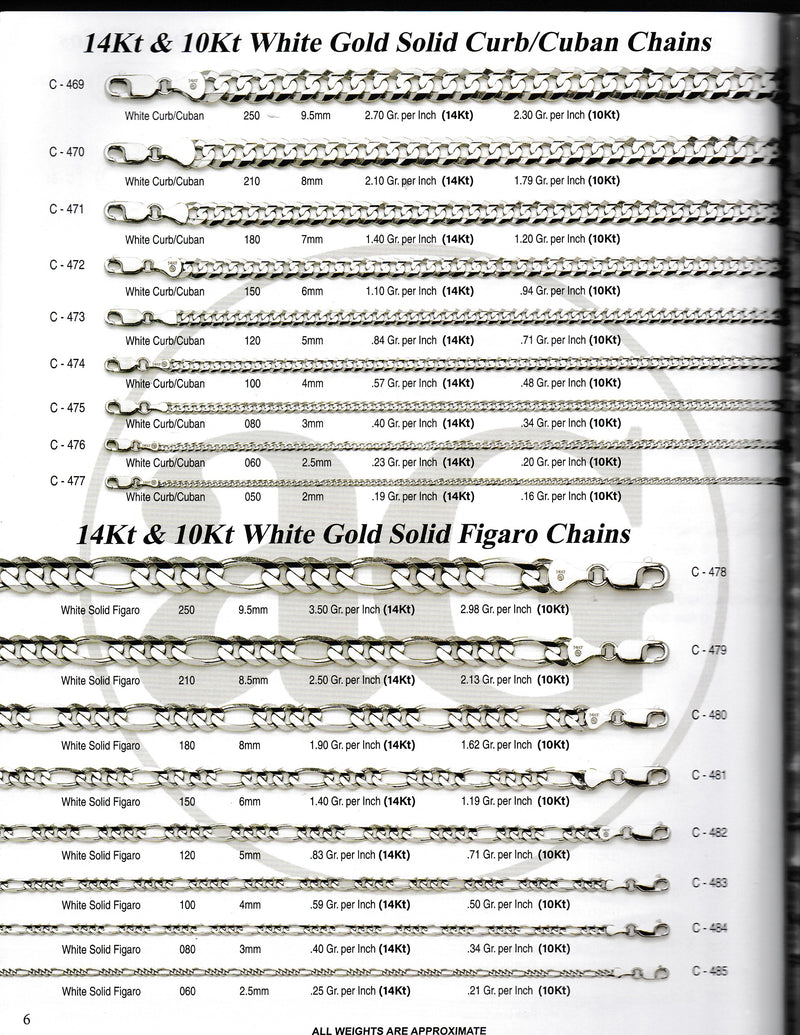 White gold solid curb cuban / fígaro chains