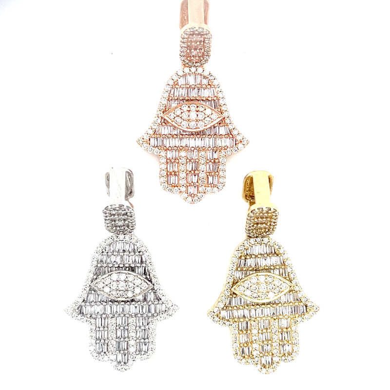 10k Gold And Natural Diamond Hamsa pendant