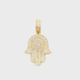 10K gold baguette and round diamond mix hamsa pendant