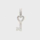 10K white gold Heart key pendant with natural diamonds